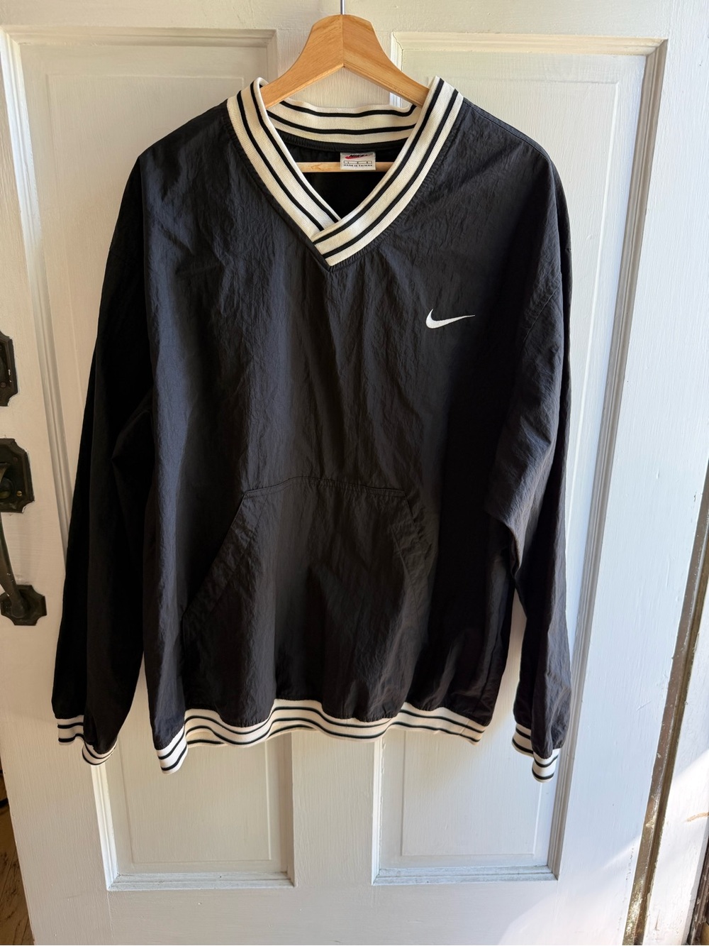 Nike Men's Vintage Black Pullover Windbreaker with Striped Trim